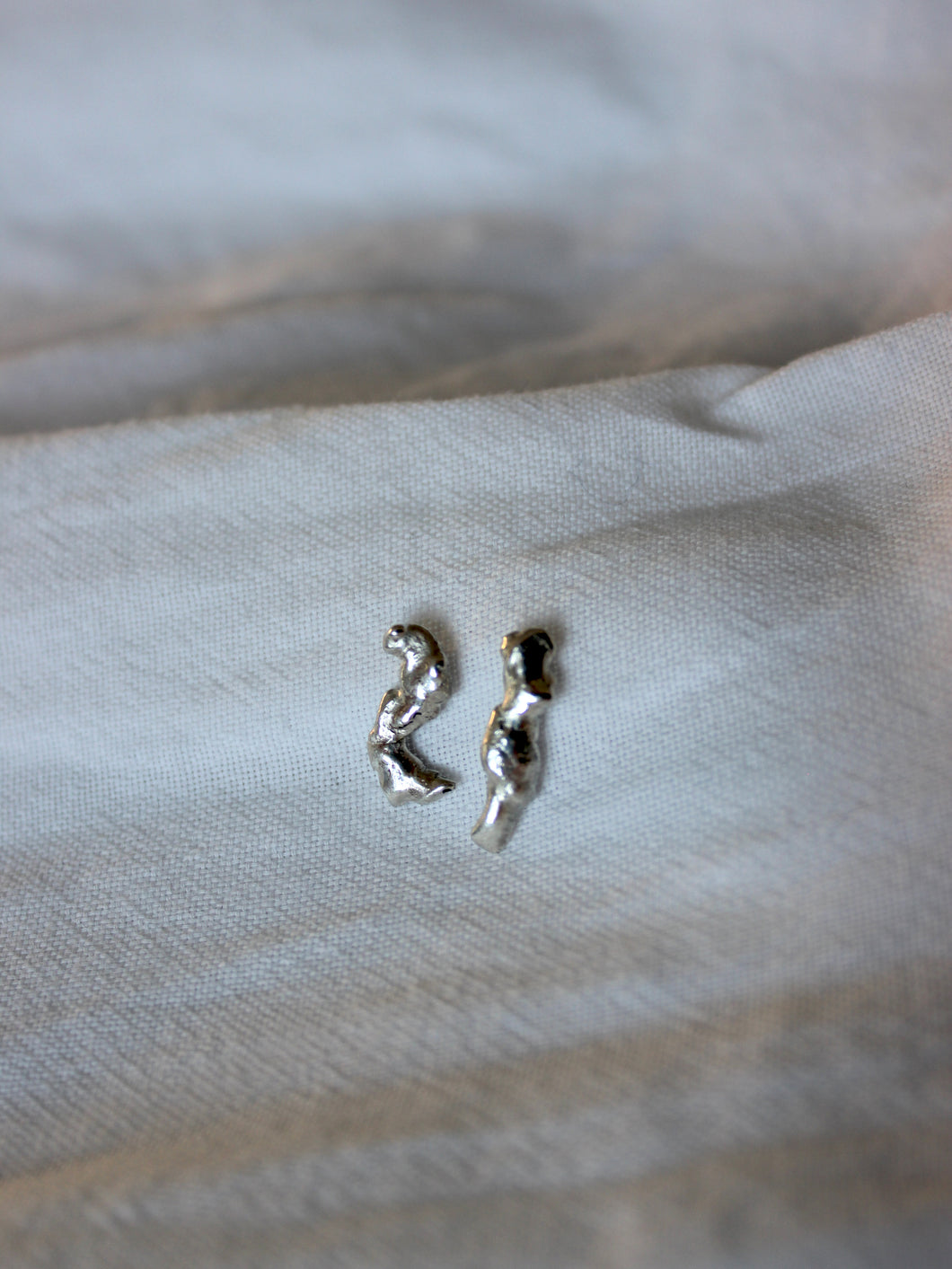 One of a kind remelted, recycled earrings in eco silver