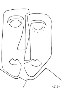 cubistic line drawing of a man and woman 